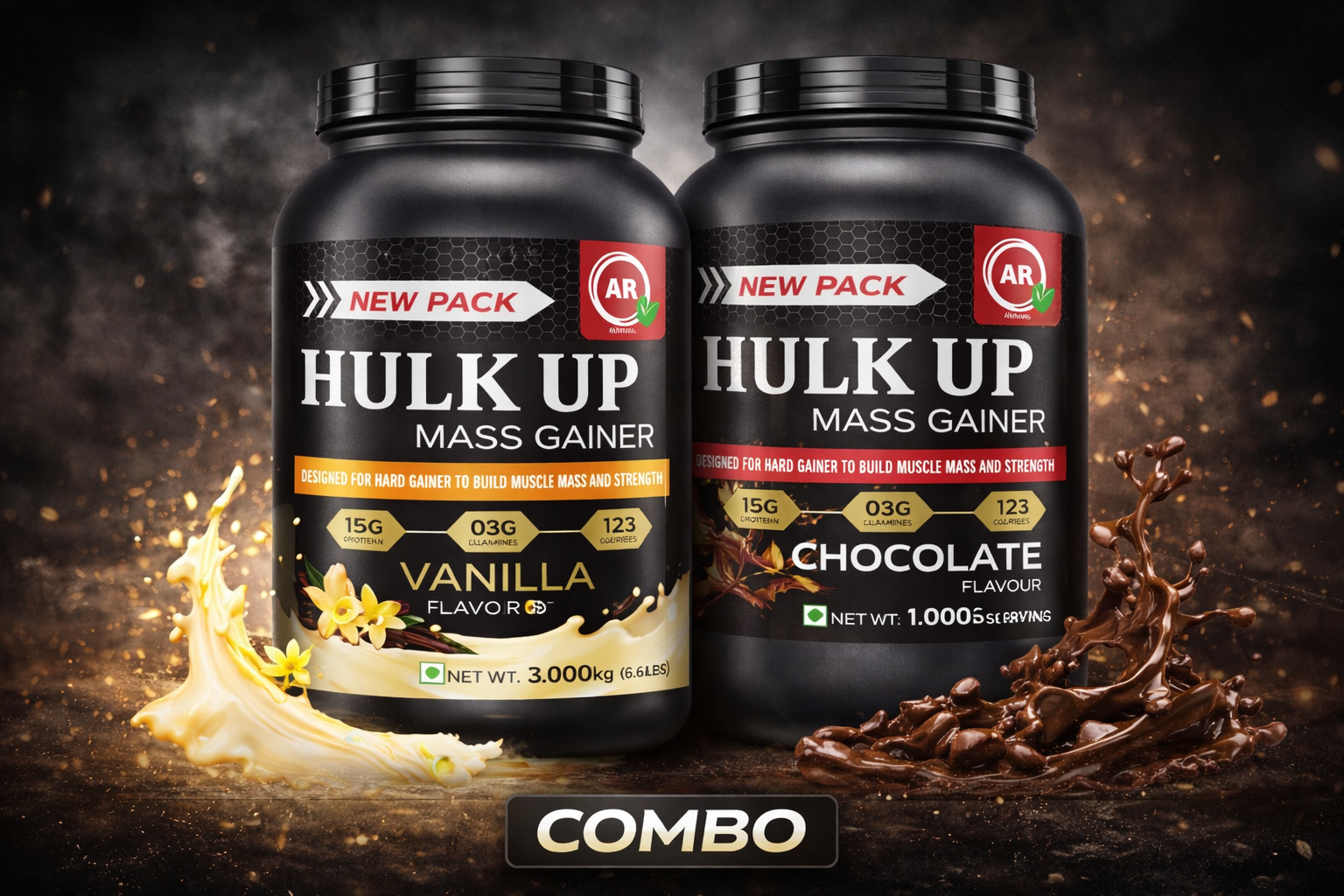 AR Nutrition Hulk Up Mass Gainer Combo | Weight Gainer for Men & Women | High Protein Muscle Builder | Chocolate & Vanilla | Fast Weight Gain Supplement