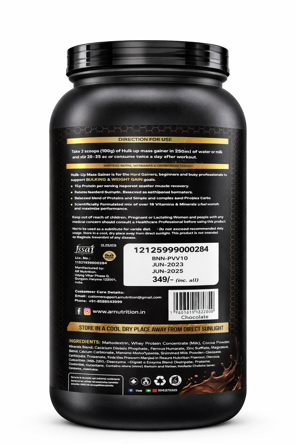 AR Nutrition Hulk Up Mass Gainer | Weight Gainer for Men & Women | High Protein Muscle Builder | Chocolate | Fast Weight Gain Supplement