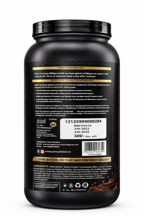 AR Nutrition Hulk Up Mass Gainer | Weight Gainer for Men & Women | High Protein Muscle Builder | Chocolate | Fast Weight Gain Supplement